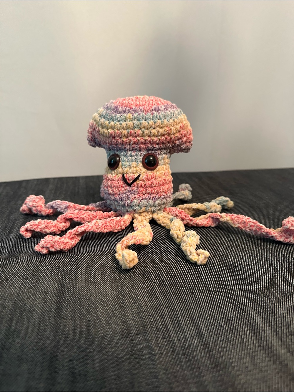 Handmade Crochet Squid Plush - Pastel Rainbow
